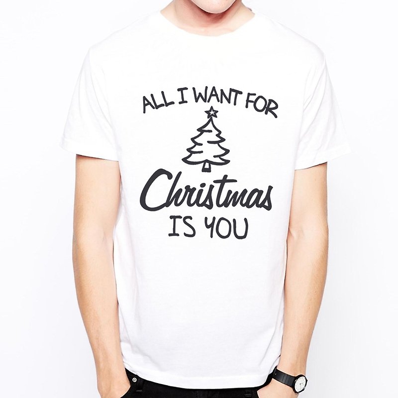 ALL I WANT FOR CHRISTMAS IS YOU Short-sleeved T-shirt-2 colors Christmas I just want you English text design text lovers - เสื้อยืดผู้ชาย - ผ้าฝ้าย/ผ้าลินิน หลากหลายสี