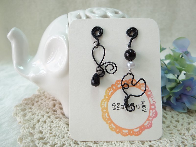 Naughty cat teasing the little fish. Earrings - Earrings & Clip-ons - Other Metals Black