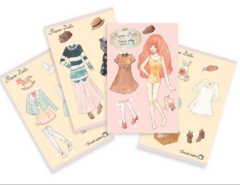 Brenda Small Luggage Retro Paper Doll Postcard [Four Entry Set] - การ์ด/โปสการ์ด - กระดาษ หลากหลายสี