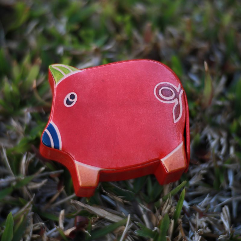 money box-pig-fair trade - Coin Banks - Genuine Leather Red