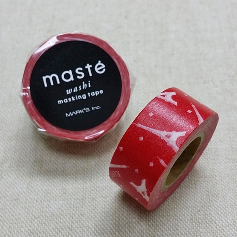 日本 maste 和紙膠帶 Basic 限定系列【紅色鐵塔 (MST-MKT47-RE)】 - 紙膠帶/和紙/PET - 紙 紅色