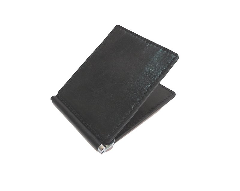 Genuine leather hand-made pattern-stitching money clip, stitching color can be selected - เครื่องหนัง - หนังแท้ สีดำ