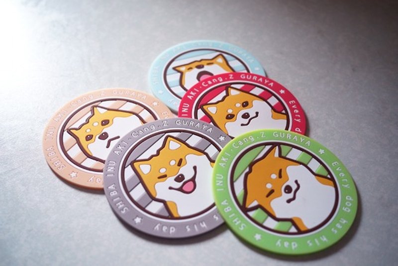 Warehouse Shiba Inu Small Objects Series-pvc heat-resistant coaster 10cm all seven pieces including one hidden type - ผ้ารองโต๊ะ/ของตกแต่ง - วัสดุกันนำ้ 