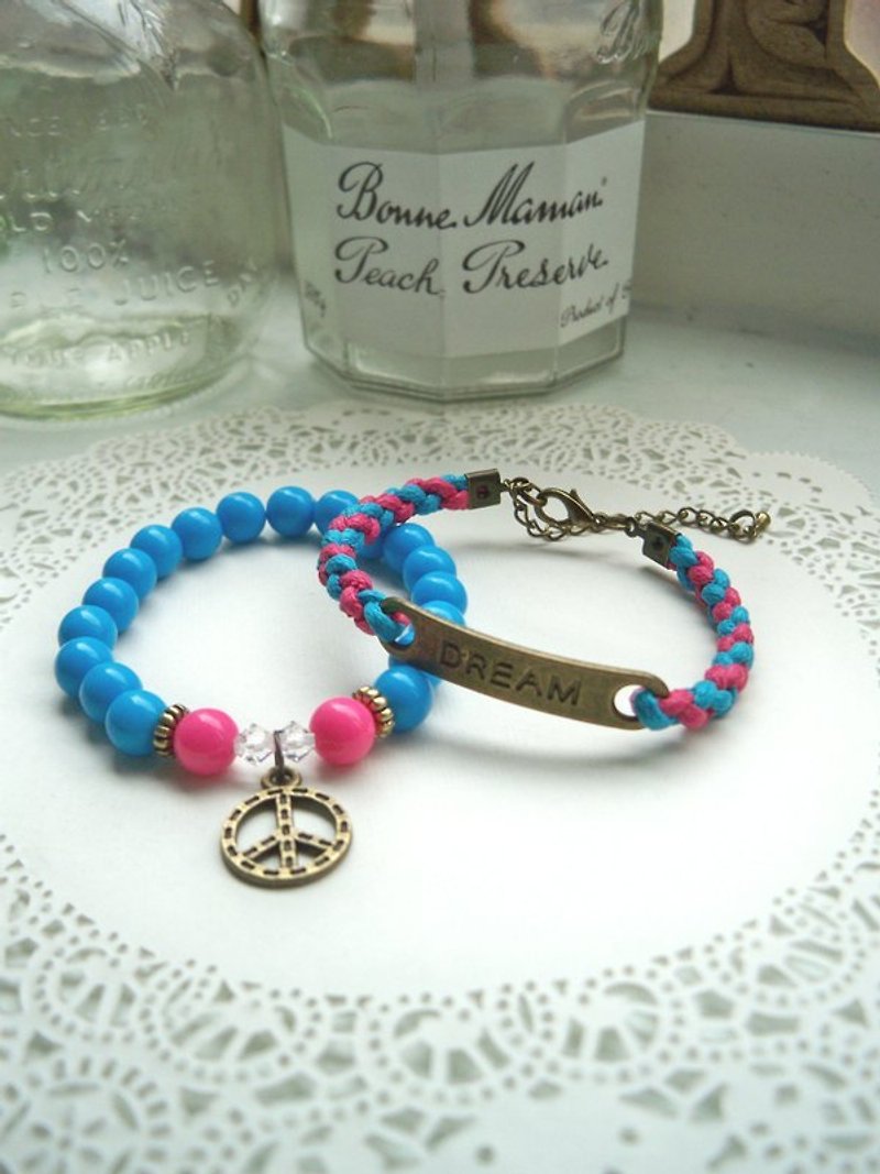 A dream come true bracelet - pink + blue -2 Turkish Article - สร้อยข้อมือ - วัสดุอื่นๆ หลากหลายสี