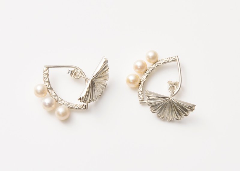 Semicircular and curves earrings / 2way / 002 - ต่างหู - โลหะ ขาว