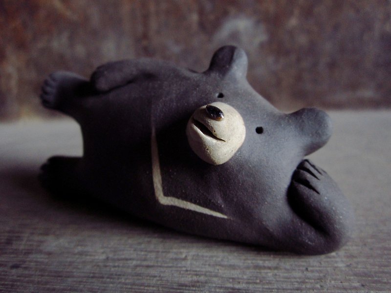 Black bear doing yoga (left) - Pottery & Ceramics - Pottery 