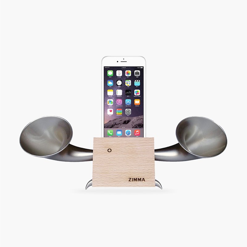 專屬 iPhone系 /Android部分機型使用!ZIMMA立體雙聲道擴音器 - 藍牙喇叭/音響 - 木頭 卡其色