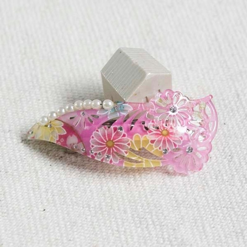 【MITHX】千櫻花火,珍珠,自動夾,平夾,髮夾-粉 - 髮夾/髮飾 - 壓克力 粉紅色