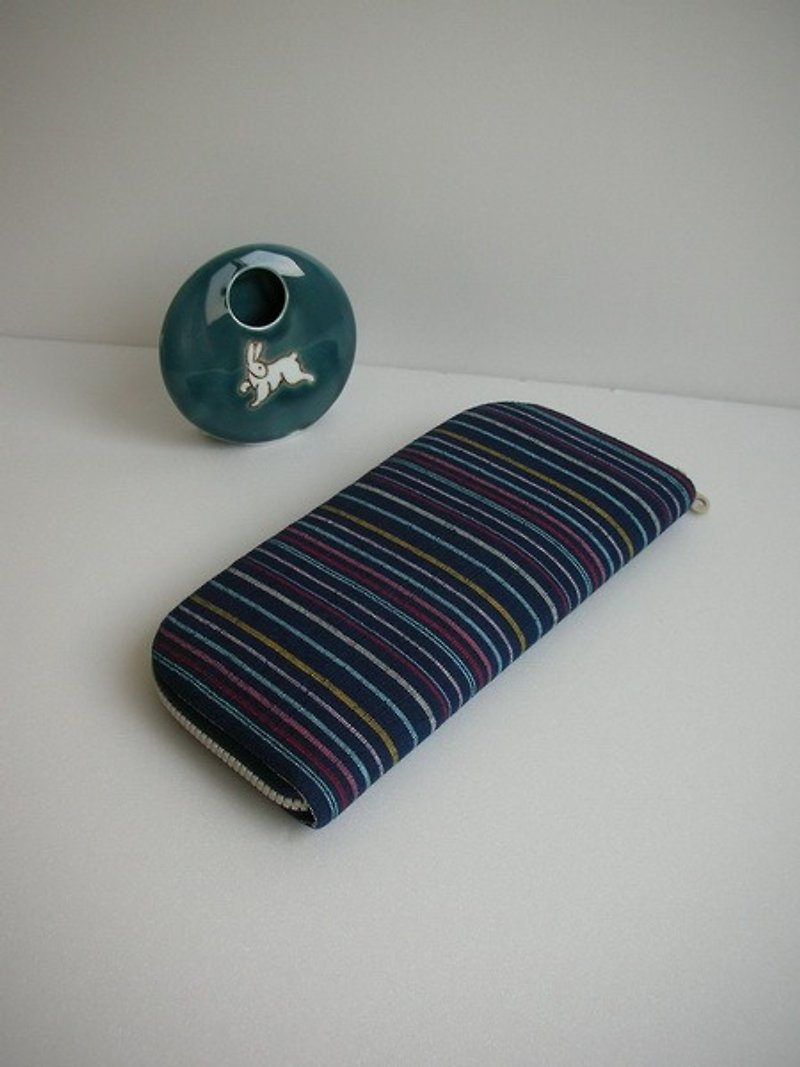 bagme Kyoto fu Zhiran silk hemp (color bars) - long clip / wallet / purse - Wallets - Other Materials Blue