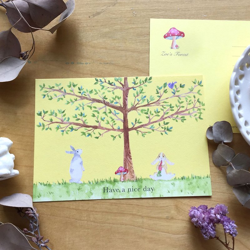 Zoe's forest大樹與兔子明信片 cs15 - 心意卡/卡片 - 紙 黃色