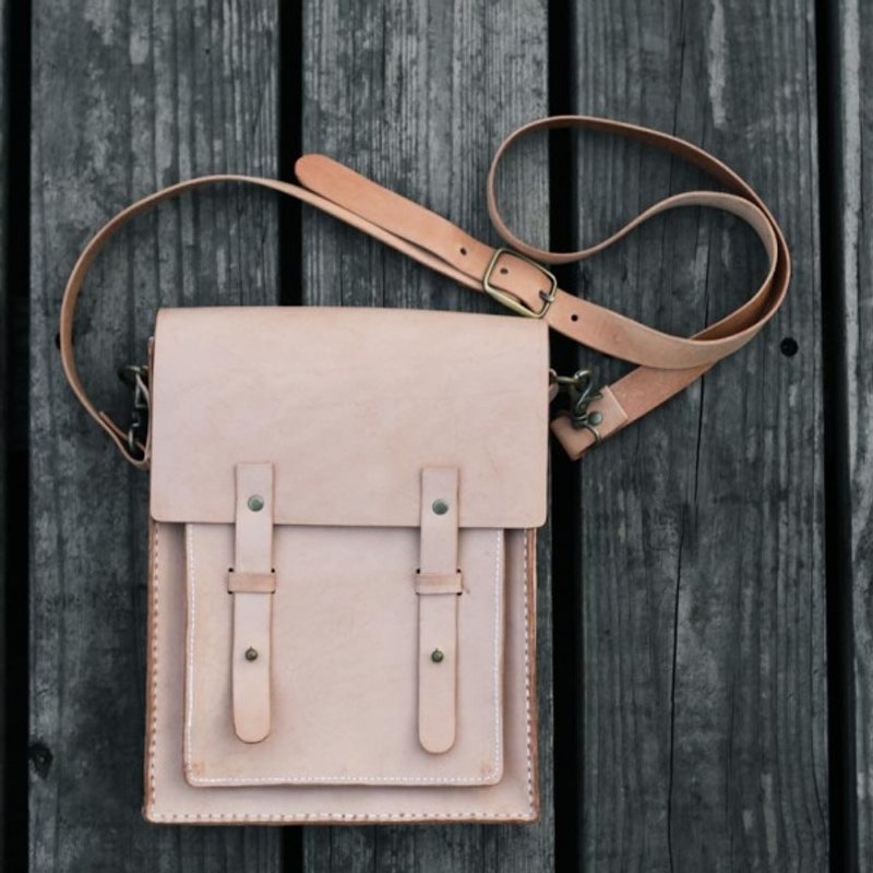 Nude vegetable tanned genuine leather satchel messenger bag - กระเป๋าแมสเซนเจอร์ - หนังแท้ สีส้ม