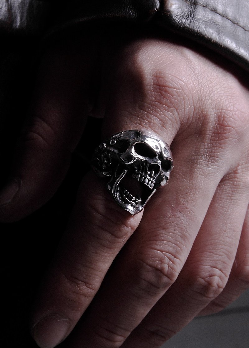 Roaring Skull Ring | Classic Flame Skull Ring (Roaring Version) - General Rings - Sterling Silver Silver