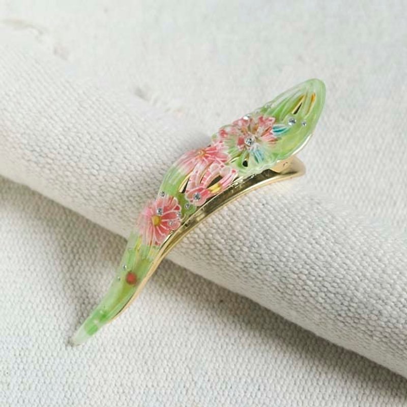 Thousand sakura fire, hollow diamond-set, bird beak clip-green - Hair Accessories - Acrylic Green