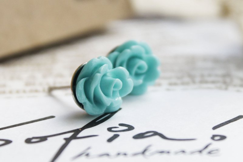 自然。大地母親 | 溫暖玫瑰耳環。 土耳其藍 | 夾式、針式 - 耳環/耳夾 - 其他材質 藍色