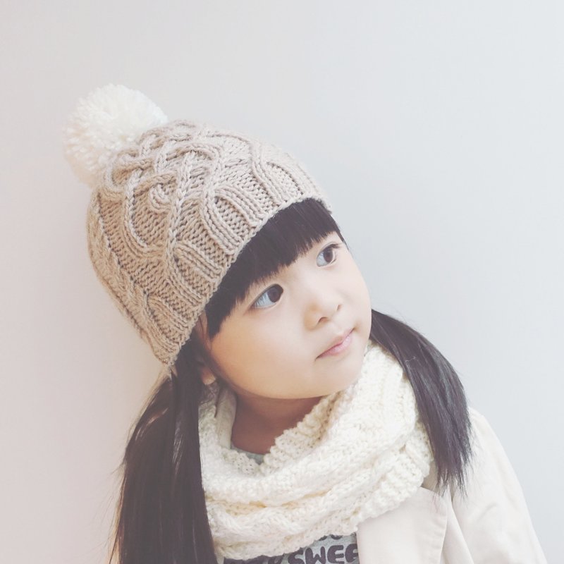 zigzag twist around the neck knit caps combination - child-size / 100% Merino wool / hand-woven - หมวก - ขนแกะ ขาว