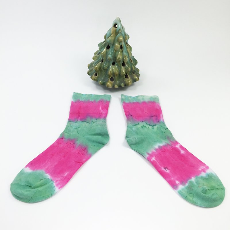 襪子 3/4寬口襪 手染 渲染 染色/客製化 交換禮物 聖誕禮物 生日禮物 畢業禮物 手作  [聖誕] - 襪子 - 棉．麻 綠色
