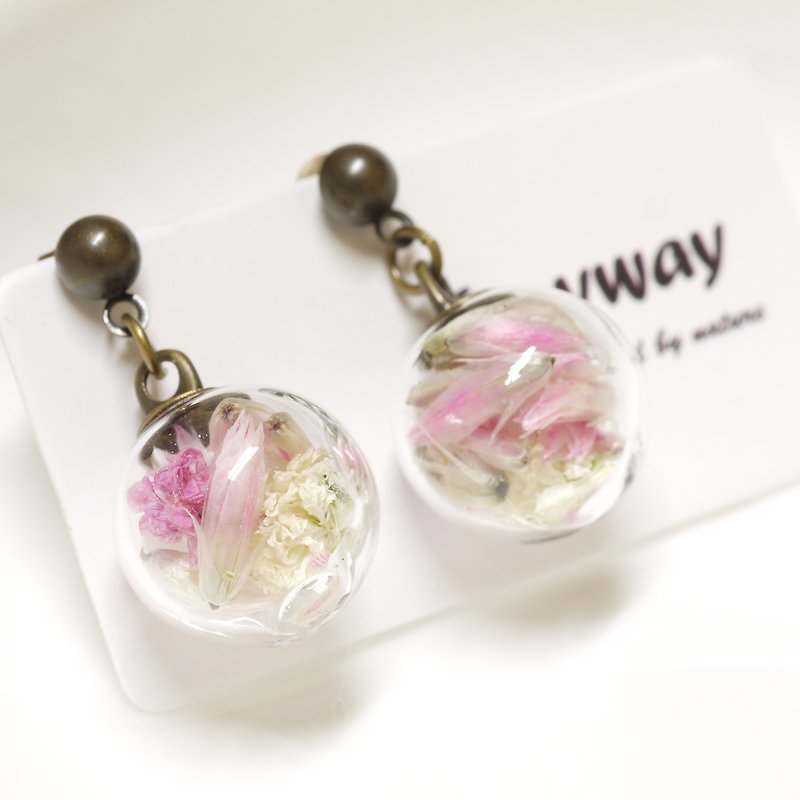 OMYWAY Handmade Dried Flower - Glass Globe - Earrings  1.4cmi - Earrings & Clip-ons - Glass White