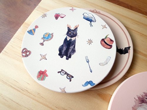 Small animal chubby ceramic coaster / elk cat