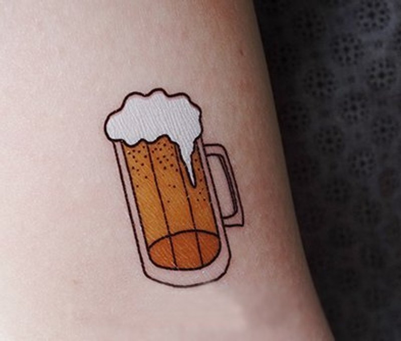 *tattoo* 夏天的冰啤酒喝吧喝吧刺青貼紙 1組2張同款 - 貼紙 - 紙 橘色
