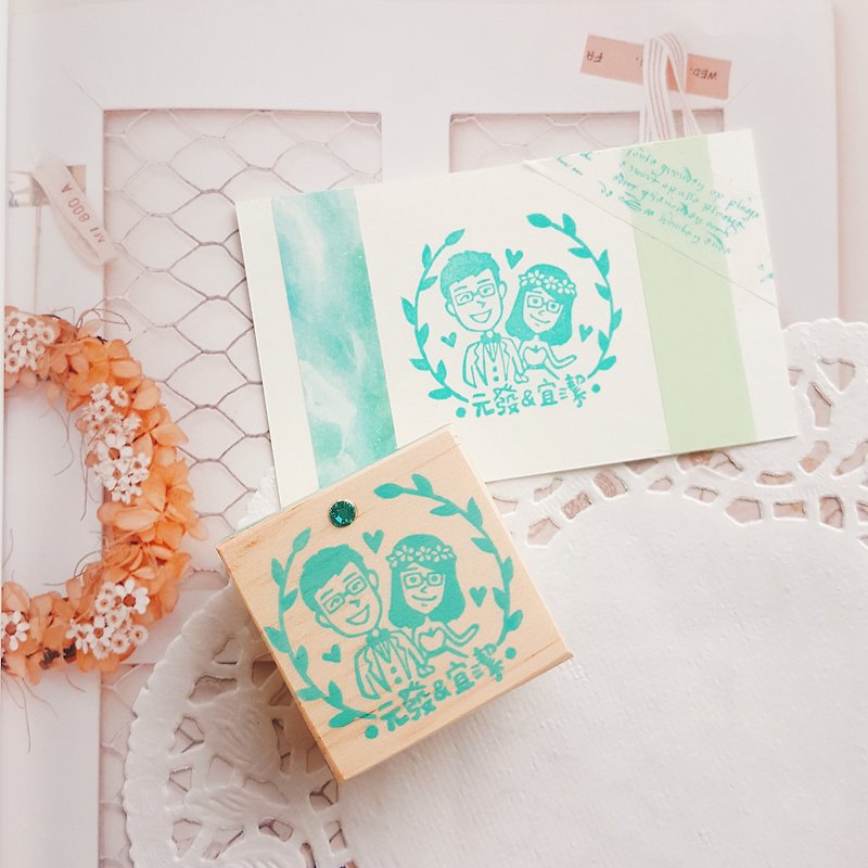 Handmade Rubber Stamp－Bay Leaf Simple Wedding Stamp 4X4cm - Wedding Invitations - Rubber Green