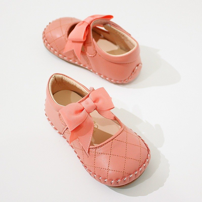 AliyBonnie童鞋 小香風菱格紋寶寶鞋 - 男/女童鞋 - 真皮 粉紅色