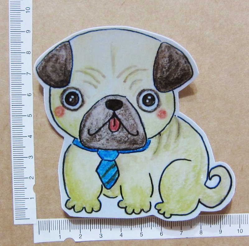 Hand drawn illustration style completely waterproof sticker Pug - Stickers - Waterproof Material Khaki