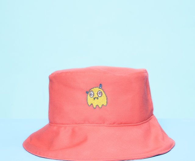 Pink orange little monster illustration electric embroidered fisherman hat  - Shop Pani Hats & Caps - Pinkoi