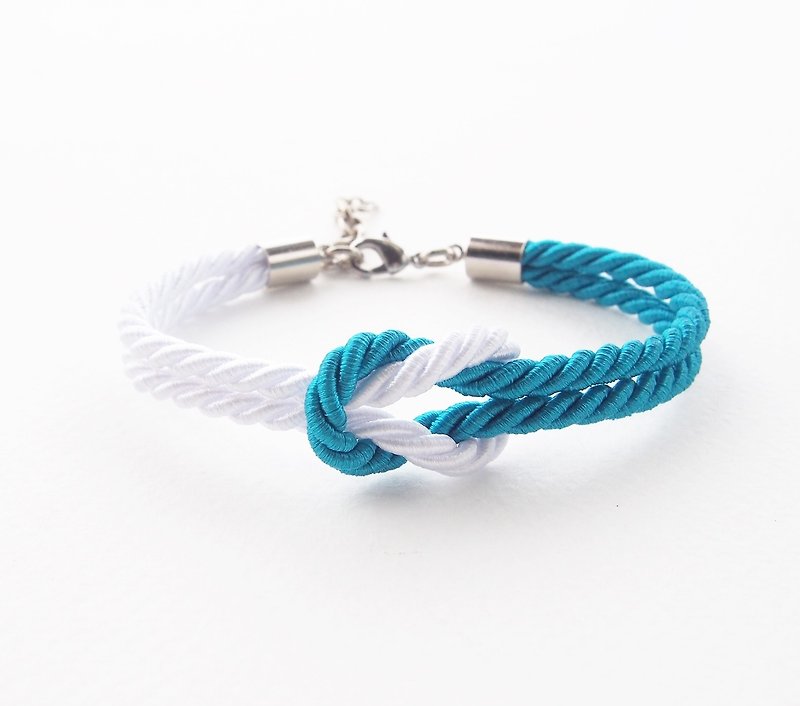 White and Peacock blue rope knot bracelet - Bracelets - Other Materials Blue