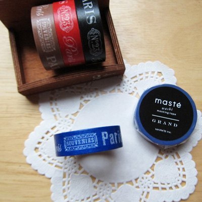 maste Masking Tape [Paris text-blue (MSG-MKT10-BL)] - Washi Tape - Paper Blue