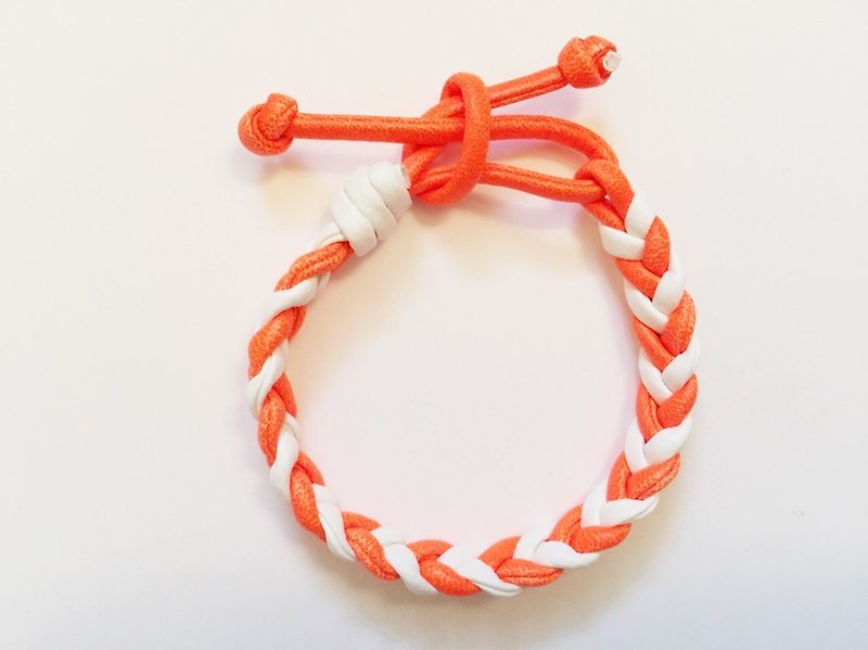 「橘色&白色雙色仿皮繩」 - 手鍊/手環 - 真皮 橘色