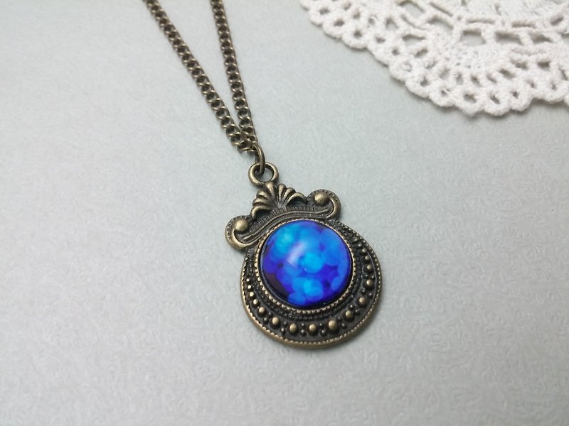 ♥ HY ♥ handmade gemstone time x 12mm dome rainbow light bronze necklace - Necklaces - Other Metals Blue