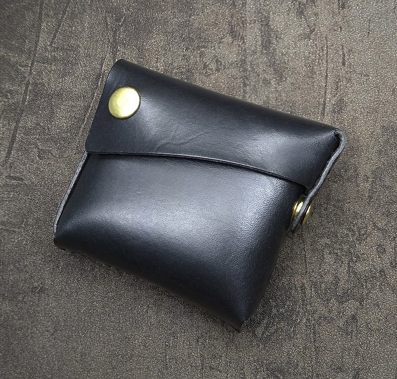 Palm 2.0-black vegetable tanned leather square coin purse - กระเป๋าใส่เหรียญ - หนังแท้ สีดำ