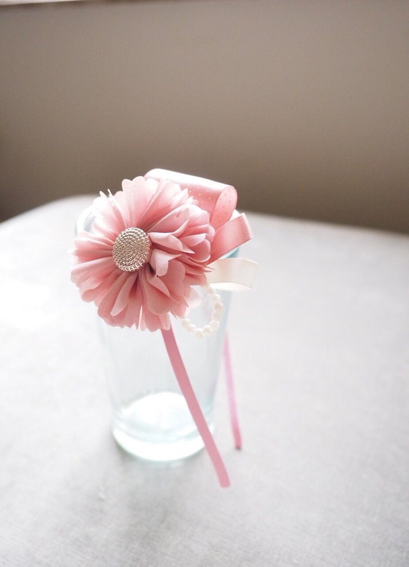 Handmade Hair Accessory with fabric pink flower - Other - Other Materials Pink