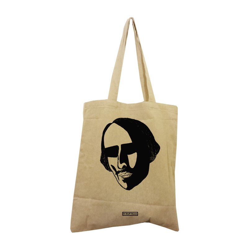 [By the blow of Mr. Shakespeare] cotton bag Straight - กระเป๋าแมสเซนเจอร์ - ผ้าฝ้าย/ผ้าลินิน ขาว