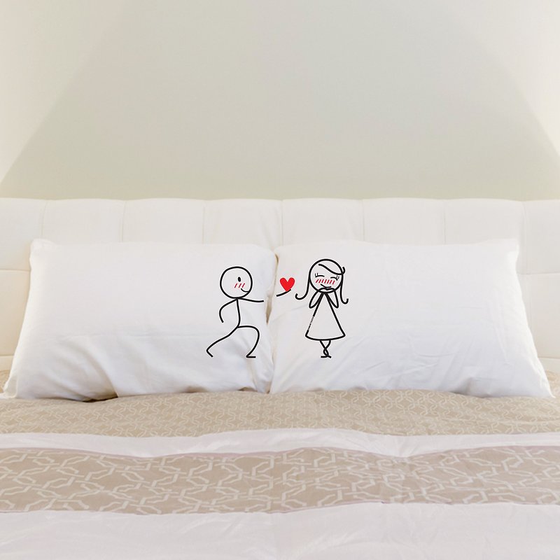 ''Give My Heart To You'' couple pillowcase - หมอน - ผ้าฝ้าย/ผ้าลินิน ขาว