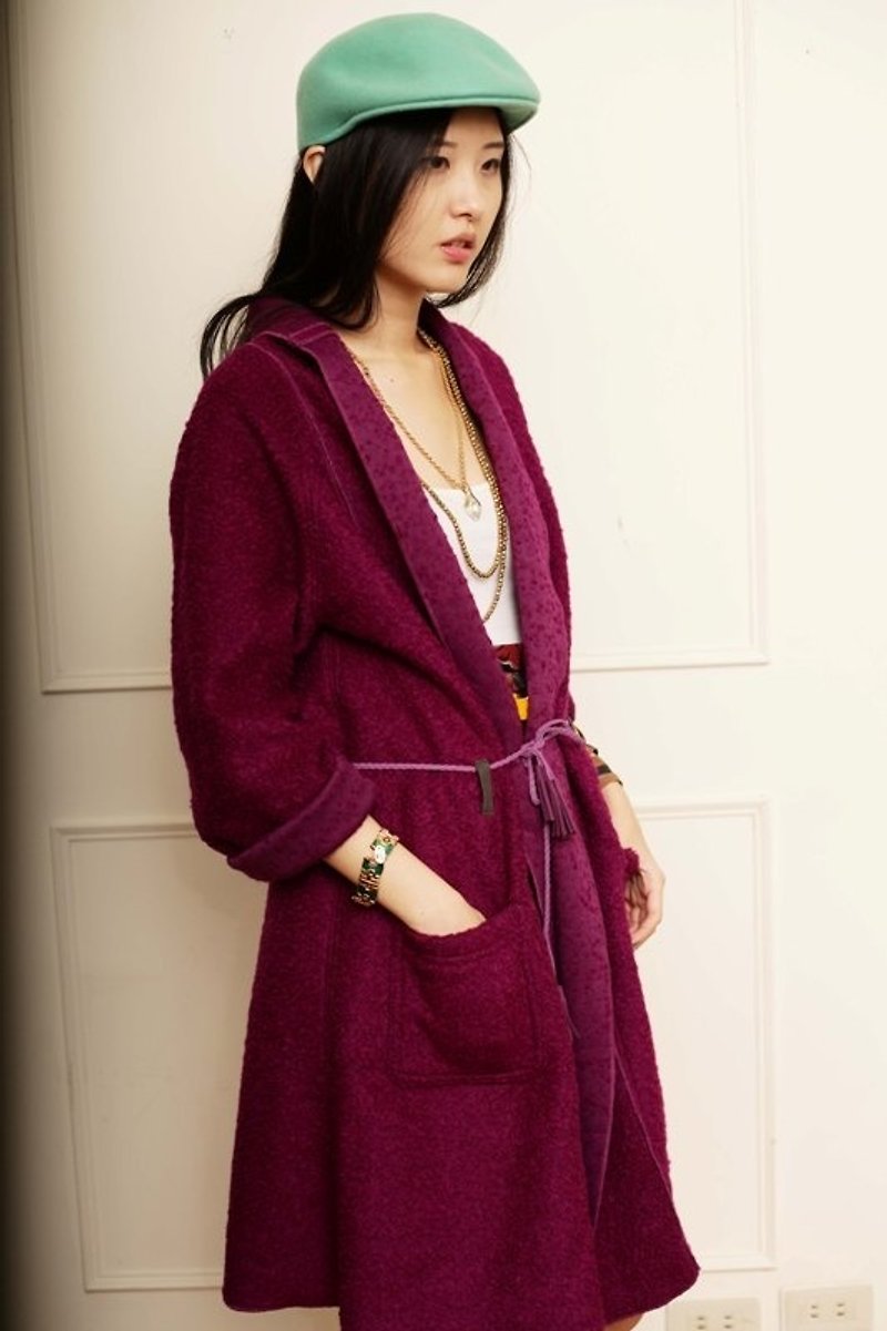 SARTO mixed woolen coat large knee large (purple) - specials - เสื้อแจ็คเก็ต - วัสดุอื่นๆ สีม่วง