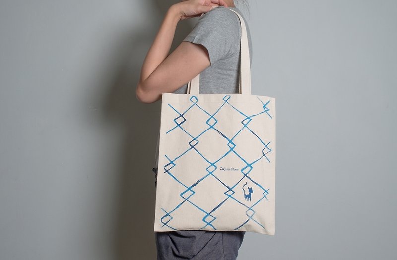 Hand-painted Handprint Embryo Cloth Bag [Take Me Home] Single-sided / Double-sided Handheld / Shoulder Back Blue Mixed / Single - กระเป๋าแมสเซนเจอร์ - ผ้าฝ้าย/ผ้าลินิน หลากหลายสี