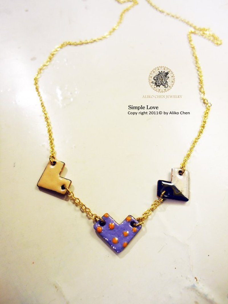 Simple Love Necklace 簡單愛造型琺瑯項鍊(粉紫黑) - Necklaces - Other Metals 