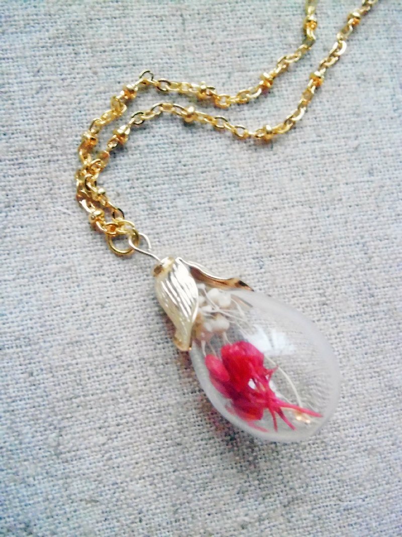 [Imykaka] ♥ 24k gold pendant necklace dried flowers glass ball - Necklaces - Glass Red