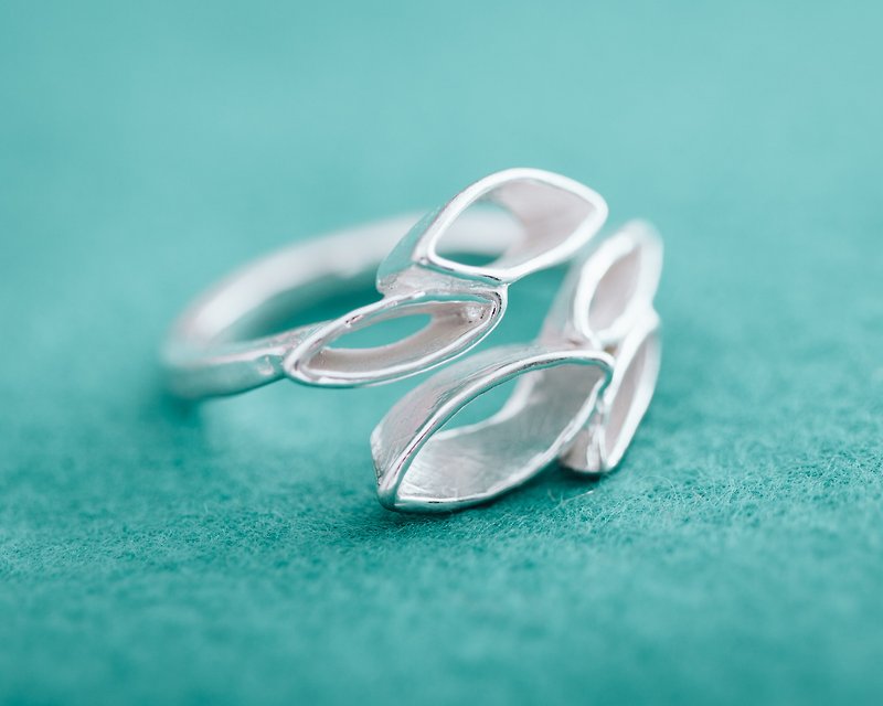 School of Fish - Silver ring - Japanese abstract design - Handmade adjustable - แหวนทั่วไป - โลหะ สีเงิน