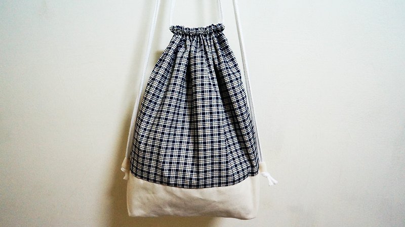 Plaid blue met White - Drawstring Bags - Other Materials Blue