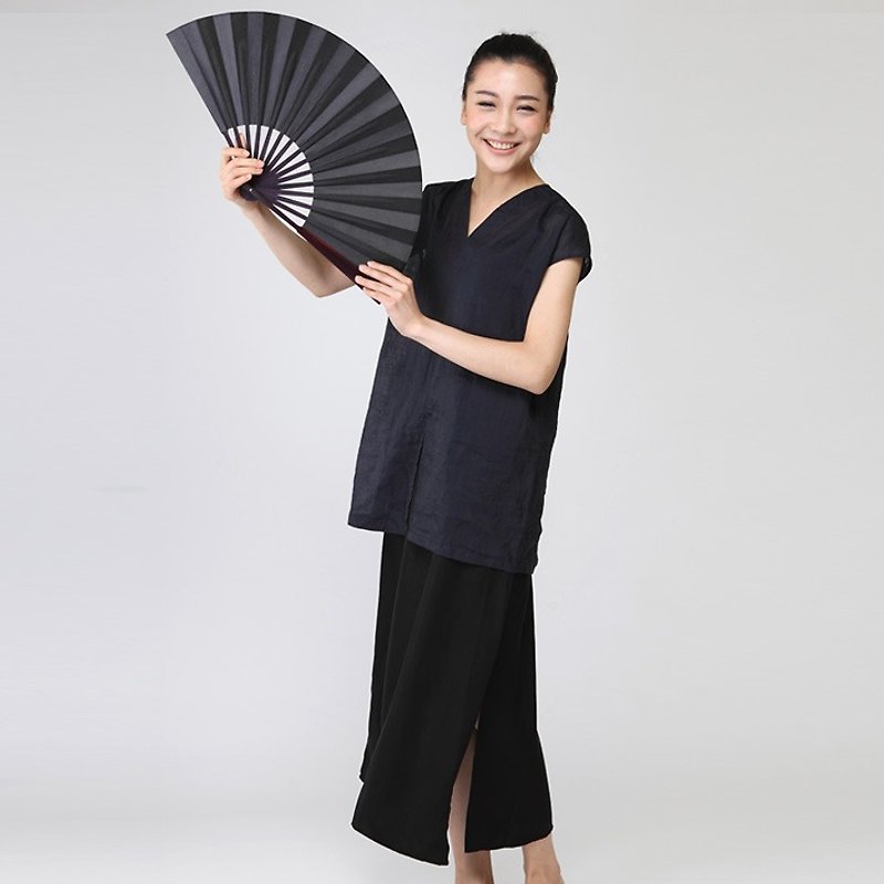 BUFU Chinese-style ramie non-sleeves top  CUT-SEW150408 - กี่เพ้า - ผ้าฝ้าย/ผ้าลินิน สีน้ำเงิน