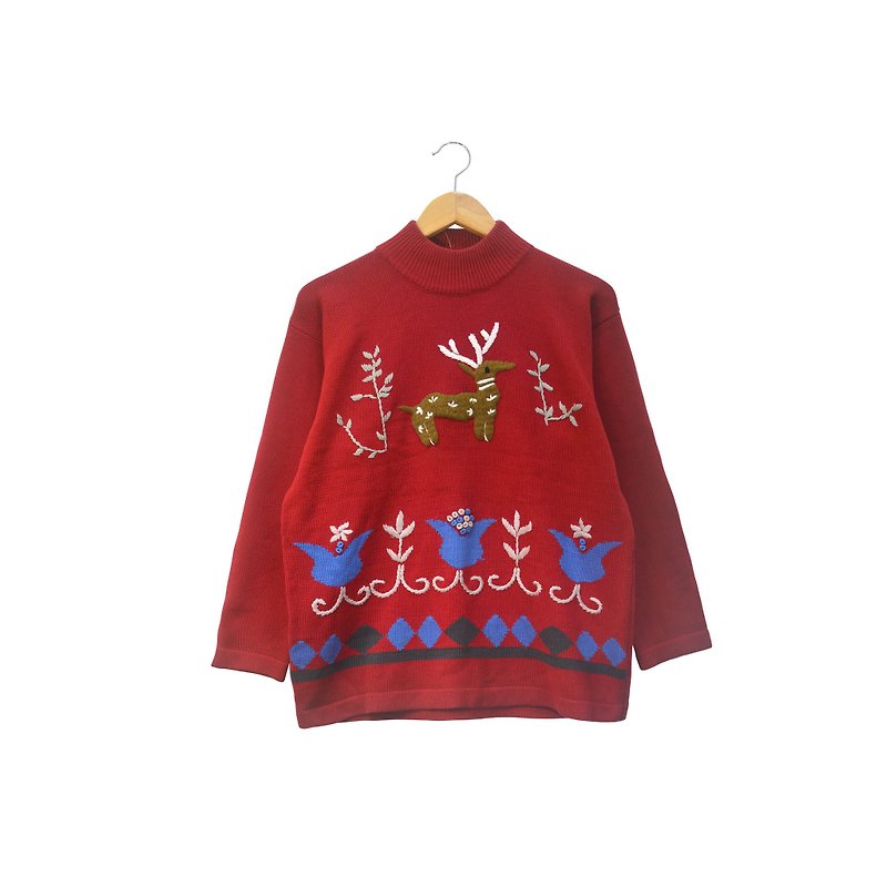 Christmas Eve | vintage sweater - สเวตเตอร์ผู้หญิง - วัสดุอื่นๆ สีแดง