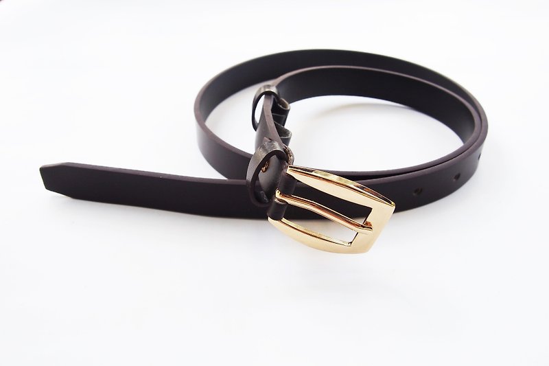 Black brown genuine leather belt with gold buckle - woman belt - Belts - Genuine Leather Brown