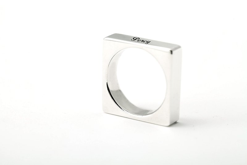 Customized ring cute word plate-square ring name English text ring 925 sterling silver - Other - Sterling Silver Gray