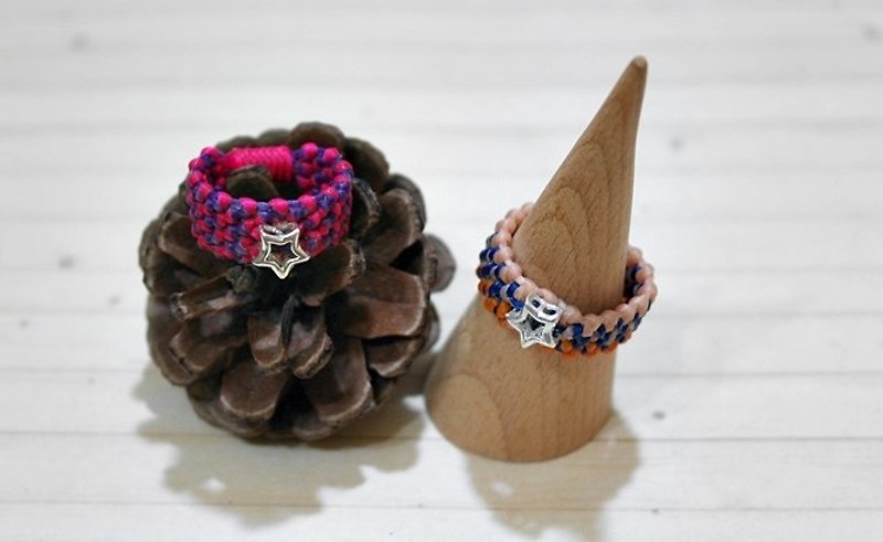 <Starry Stars>-Hand-knitted silk Wax thread ring series -//You can choose your own color// #宽版# - แหวนทั่วไป - ขี้ผึ้ง สึชมพู