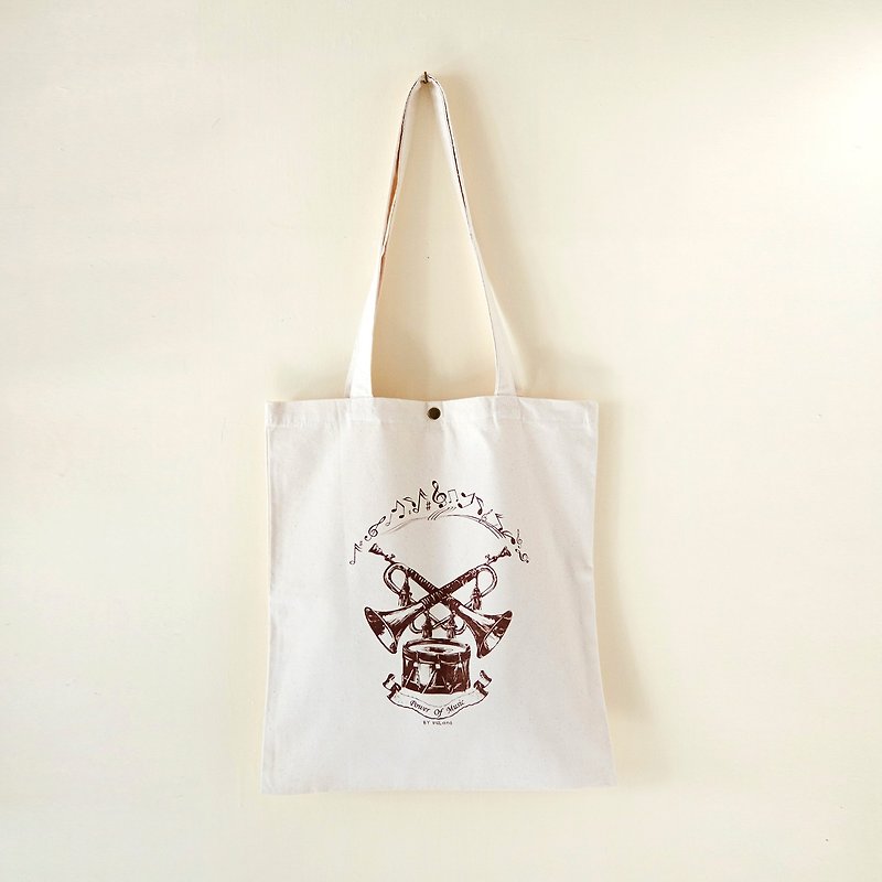Cotton canvas Vintage Pattern Tote Bag---Power Of Music - Messenger Bags & Sling Bags - Other Materials White