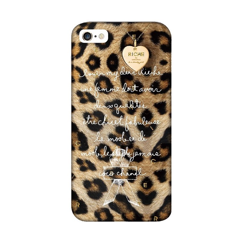 豹紋愛心項鍊手機殼 - 手機殼/手機套 - 其他材質 咖啡色