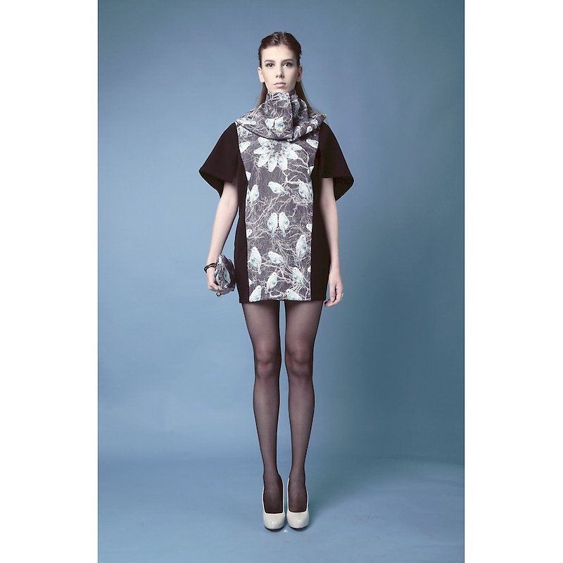 香港設計師品牌Blind by JW 印花繭形連身裙－鳥兒（Bird） - 連身裙 - 其他材質 黑色