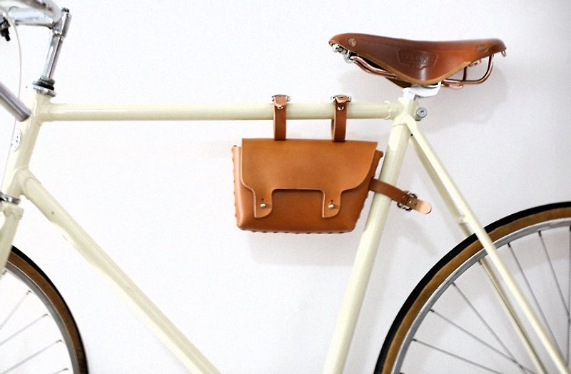 joydivision vintage retro pure leather car beam kit bike saddle bag handmade - จักรยาน - หนังแท้ ขาว